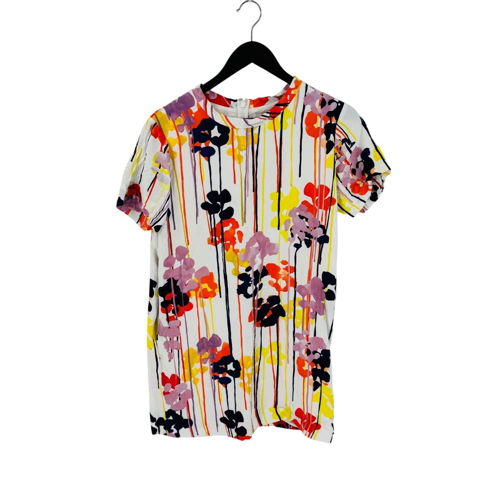 COS Multicolor Floral Shift Dress Size L Short Sleeve Mod Mini Scandi Style Bold